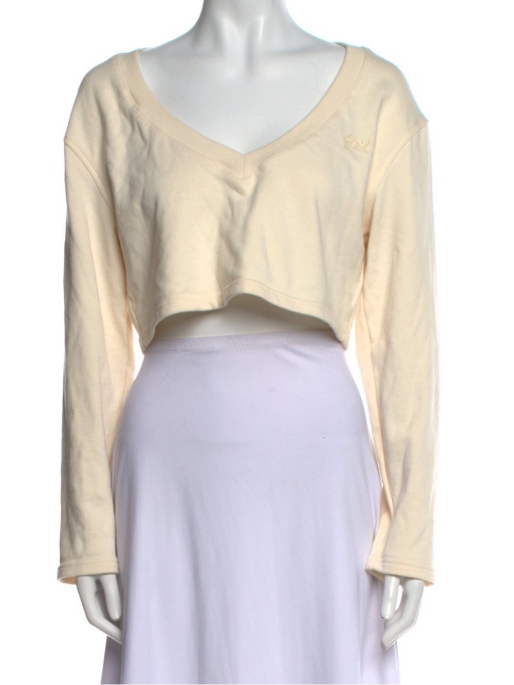 For Love And Lemons Pale Yellow V-Neck Long Sleeve Crop Top